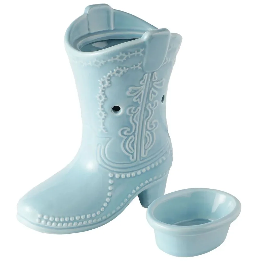 Blue Cowgirl Boot Ceramic Fragrance Wax Warmer Aromatherapy  Gift NEW